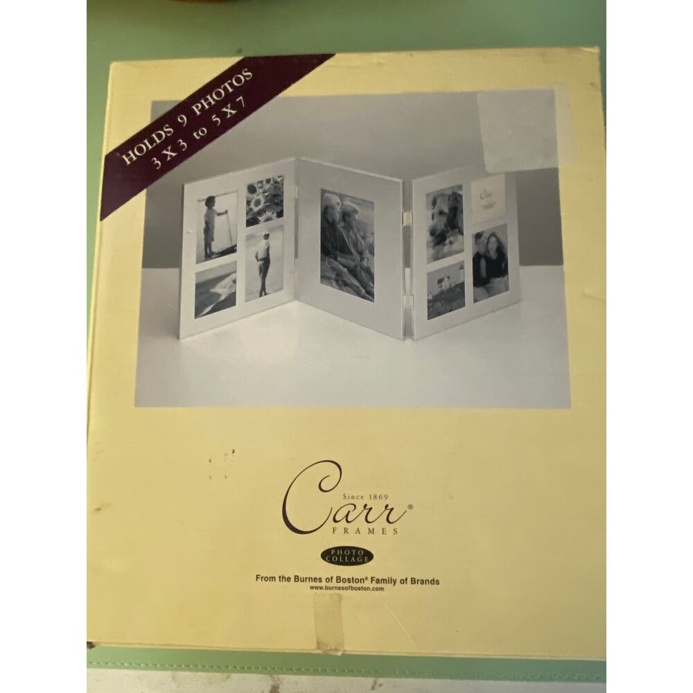 Vintage Carr Brushed Silver Trifold Photo collage - holds 9 photos